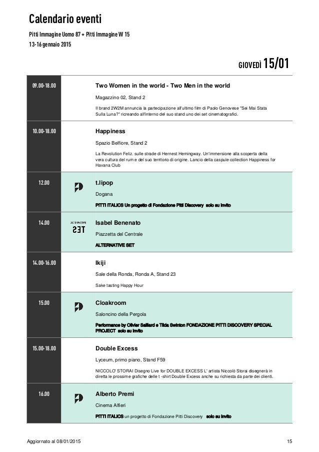 Calendario Eventi Pitti Uomo
