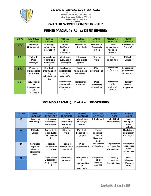 Calendario Examenes Parciales 2013 2014 calendario de examenes psicologia