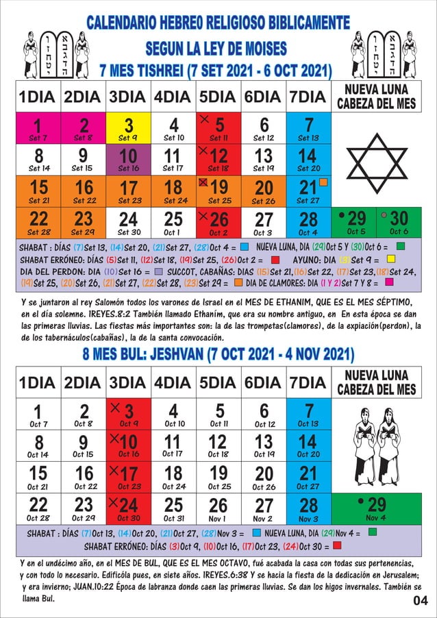 Calendario hebreo religioso 2021