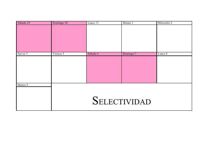 Calendario Para Estudiar Para Selectividad calendario para estudiar