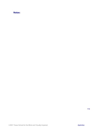 Notas:
2001 Texas School for the Blind and Visually Impaired Apéndice
119
 