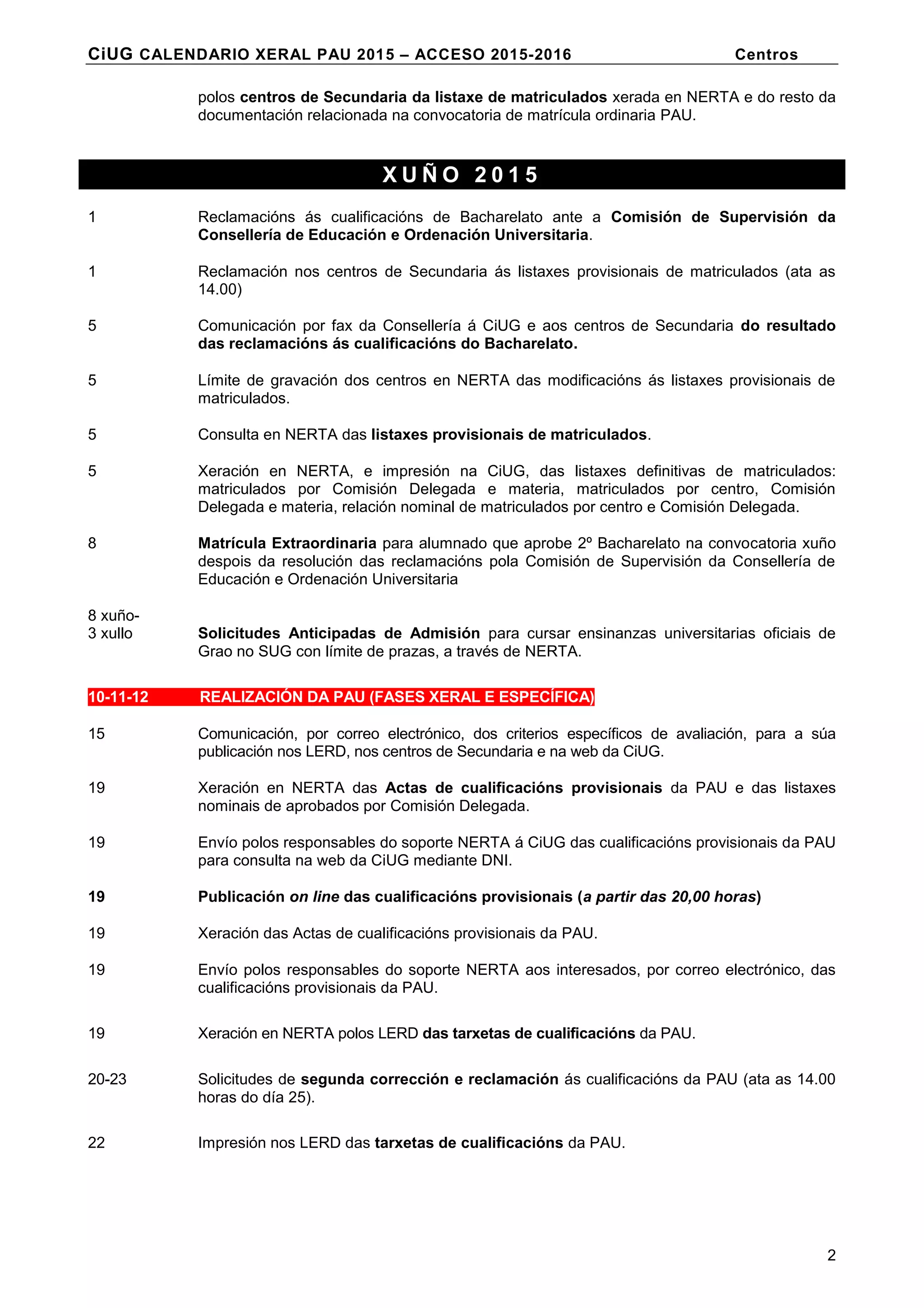 Calendario pau 15 16 | PDF