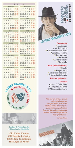 Calendario roberto vidal bolaño 2013 edlg do ies lagoa de antela