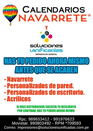 Calendarios Navarrete 2016 - Envio Lima y Provincias