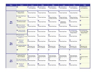 Mes Dom Lun Mar Mié Jue Vie Sáb
26 27 CAMPEONATO
CCCK VENEZUELA
28 CAMPEONATO
CCCK VENEZUELA
29 CAMPEONATO
CCCK VENEZUELA
...