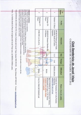 Calendario senderismo mayo 2012