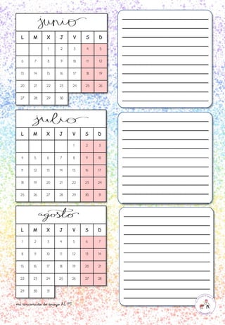 L M X J V S D
1 2 3 4 5
6 7 8 9 10 11 12
13 14 15 16 17 18 19
20 21 22 23 24 25 26
27 28 29 30
L M X J V S D
1 2 3
4 5 6 7 8 9 10
11 12 13 14 15 16 17
18 19 20 21 22 23 24
25 26 27 28 29 30 31
_______________________
_______________________
_______________________
_______________________
_______________________
_______________________
_______________________
_______________________
_______________________
_______________________
_______________________
_______________________
_______________________
_______________________
_______________________
_______________________
_______________________
_______________________
_______________________
_______________________
L M X J V S D
1 2 3 4 5 6 7
8 9 10 11 12 13 14
15 16 17 18 19 20 21
22 23 24 25 26 27 28
29 30 31
_______________________
_______________________
_______________________
_______________________
_______________________
_______________________
_______________________
_______________________
_______________________
_______________________
mi rinconcito de apoyo AL PT
 