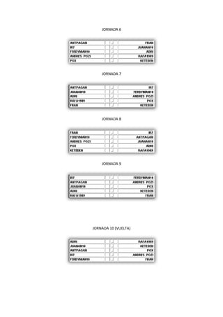 JORNADA 6
JORNADA 7
JORNADA 8
JORNADA 9
JORNADA 10 (VUELTA)
 