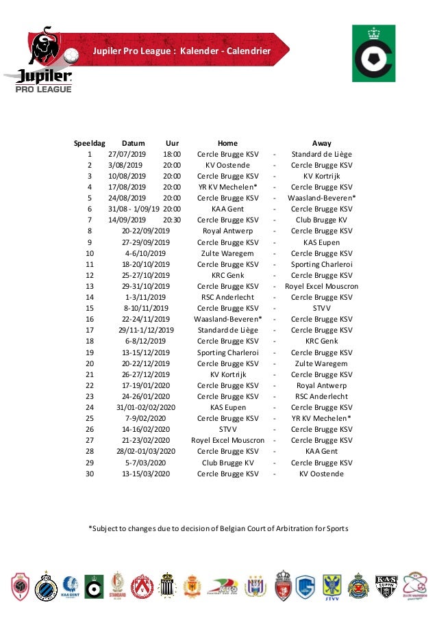 Jupiler Pro League 2019/2020: le calendrier