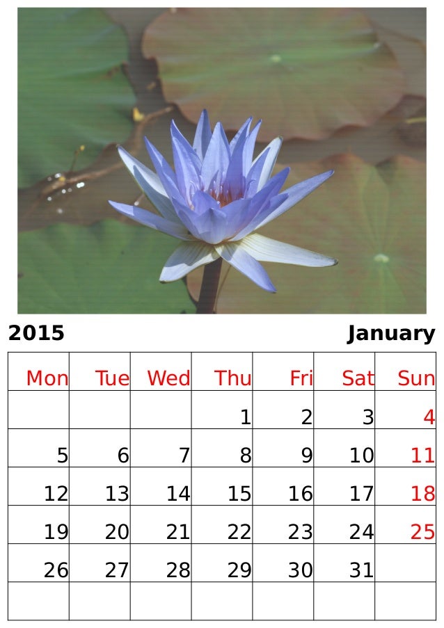 Calendar lotus 2015