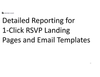 19
Detailed Reporting for
1-Click RSVP Landing
Pages and Email Templates
 