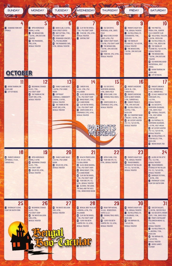Isu Fall Activities Calendar