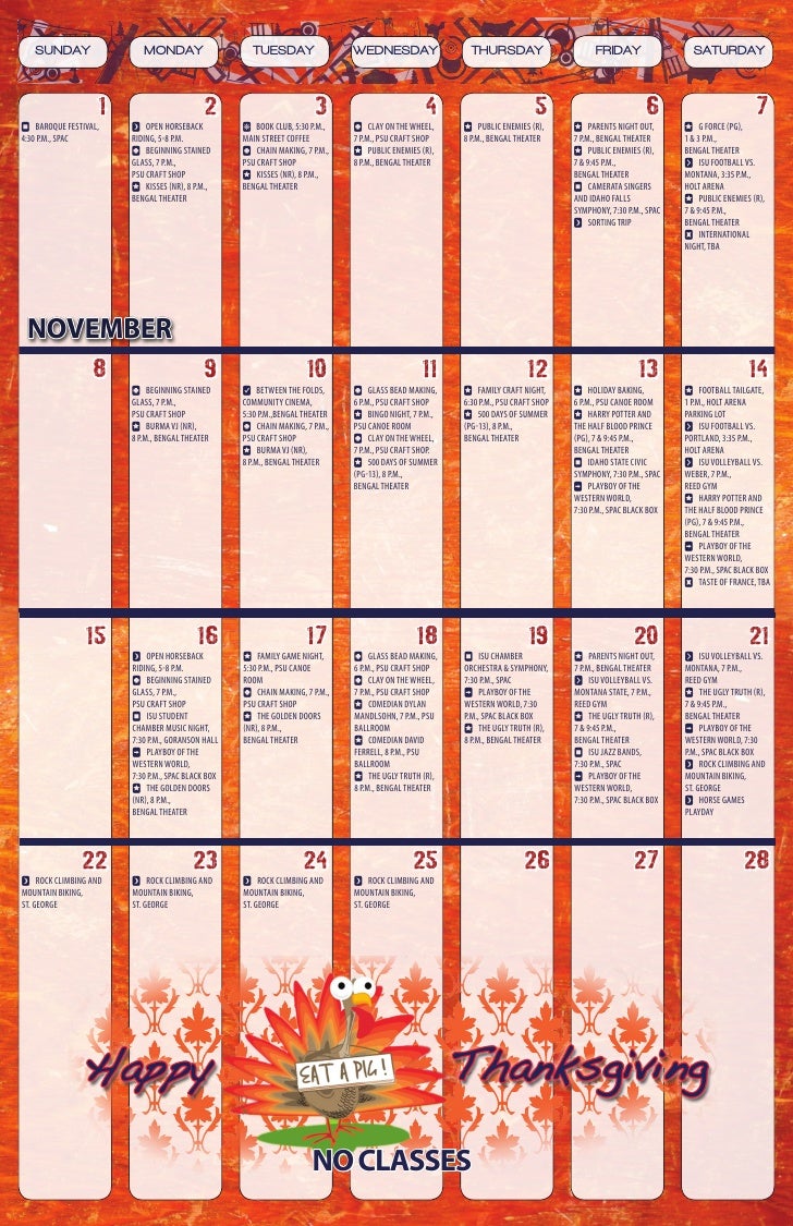 ISU Fall Activities Calendar