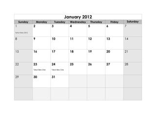 Calender by month 2012