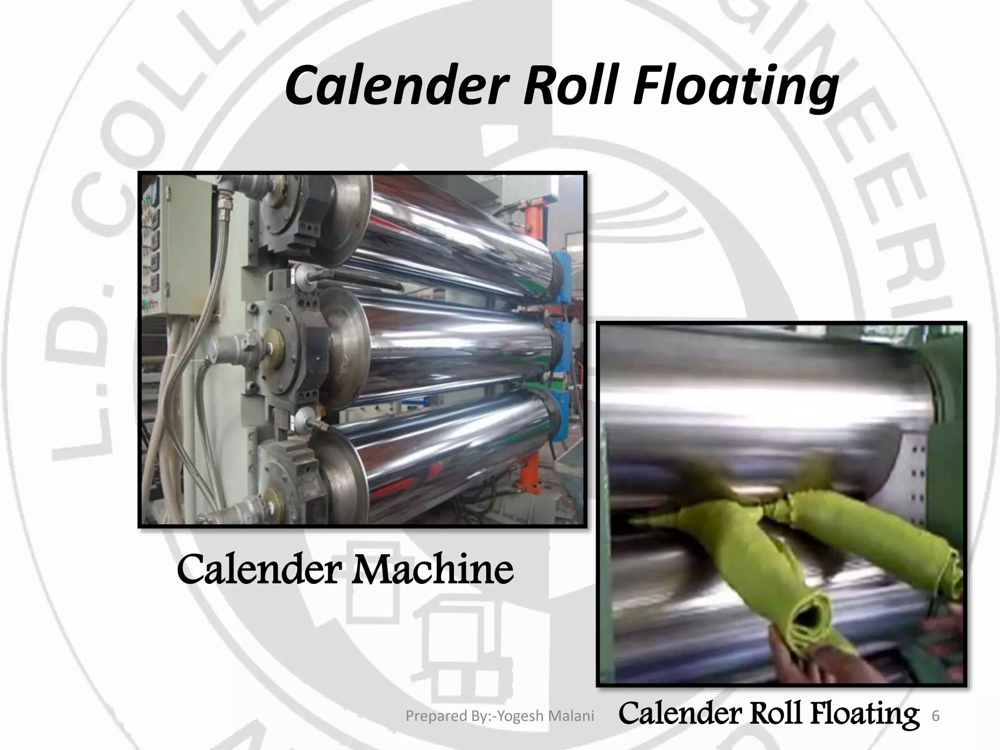 Calender Roll Floating
Calender Machine
Calender Roll Floating 6Prepared By:-Yogesh Malani
 