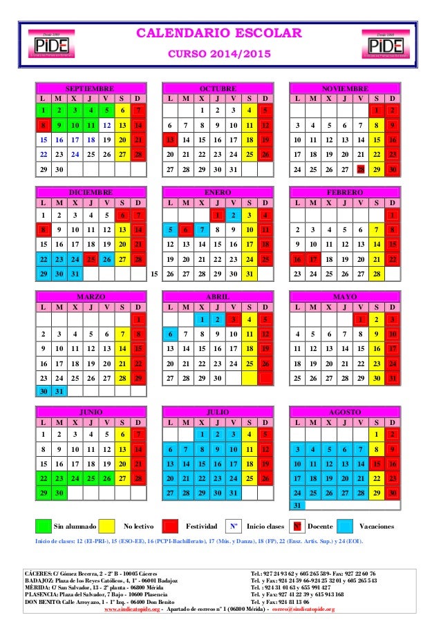 Calend Esc14 15 Pide calendario escolar pide