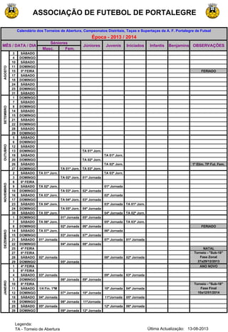 Calendário Oficial - Campeonato Distrital de Futsal (Geral)