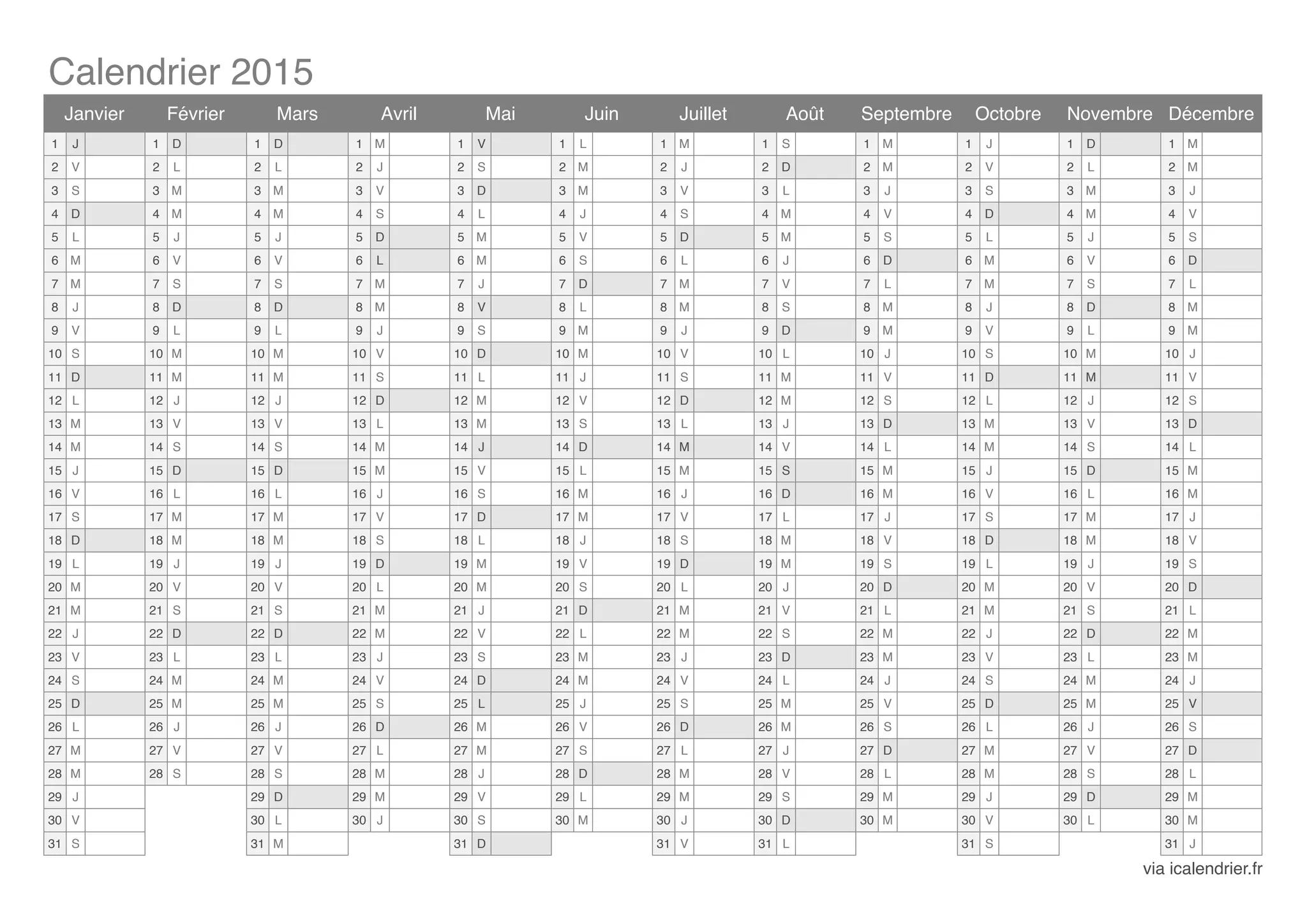 Calendrier 2015 annuel PDF — free download