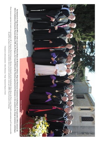 Source : Service photographique de L’Osservatore Romano
   Sa Sainteté le Pape Benoît XVI, en visite au couvent Notre-Dame de Bzommar (Liban), Siège du Patriarcat Arménien Catholique, le 16 septembre 2012, entouré de
 S.B. le Catholicos Patriarche Nersès Bédros XIX, des Évêques, du Conseil Directif de l’Institut patriarcal de Bzommar et des membres du clergé arménien catholique.
Nous tenons à exprimer ici notre vive gratitude à M. le chanoine Patrick Jacquin, Recteur-Archiprêtre de la Cathédrale Notre-Dame de Paris, pour l’aimable autorisation qu’il nous a accordée
                                      de publier quelques illustrations reproduites dans le présent calendrier, ainsi qu’à MM. Pascal Lemaître et Godong.
                                                          Conception et photocomposition : Adrien Bostanian - Tirage : Imprimerie Roques à Créteil.
 