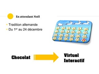 En attendant Noël
◉ Tradition allemande
◉ Du 1er au 24 décembre
Chocolat Virtuel
Interactif
 