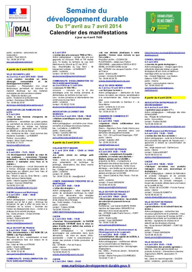 Calendrier de la Semaine du développement durable