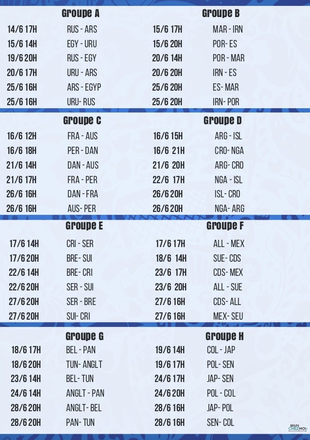 Coupe Du Monde 2018 Calendrier Des Matches