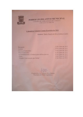 Calendário. votação das contas, exercício 2011.
