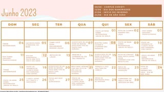 01 02
SEG TER QUA QUI SEX SÁB
DOM
Junho 2023
03
04 05 06 07 08 09 10
11 12 13 14 15 16 17
18 19 20 21 22 23 24
26 27 28 29 30
25
08/06 - CORPUS CHRISTI
12/06 - DIA DOS NAMORADOS
21/06 - INÍCIO DO INVERNO
24/06 - DIA DE SÃO JOÃO
C A R R O S S E L O U
R E E L S C O M O S
P E D I D O S D O M Ê S
SIGNIFICADO DE UM
NOME DE MENINA
(FAÇA ESSE TIPO DE
POSTS TODA
SEMANA)
SIGNIFICADO DE UM
NOME DE MENINA
(FAÇA ESSE TIPO DE
POSTS TODA
SEMANA)
SIGNIFICADO DE UM
NOME DE MENINA
(FAÇA ESSE TIPO DE
POSTS TODA
SEMANA)
POSTE UM MEME
SOBRE
MATERNIDADE
(ABUSE DO REELS)
POSTE UM MEME
SOBRE
MATERNIDADE
(ABUSE DO REELS)
POSTE UM MEME
SOBRE
MATERNIDADE
(ABUSE DO REELS)
POSTE UM MEME
SOBRE
MATERNIDADE
(ABUSE DO REELS)
F R A S E
M A T E R N I D A D E
F R A S E
M A T E R N I D A D E
POST SOBRE
GRAVIDEZ -
FRASE/CUIDADOS
POST SOBRE
GRAVIDEZ -
FRASE/CUIDADOS
F O T O D E C L I E N T E
U S A N D O S E U
L A Ç O
F O T O D E
C L I E N T E
U S A N D O S E U
L A Ç O - D I A S E
S Ã O J O Ã O
POSTE UM
FEEDBACK DE
CLIENTE (PODE
SER CARROSSEL
COM VÁRIOS)
POSTE UM
FEEDBACK DE
CLIENTE (PODE
SER CARROSSEL
COM VÁRIOS)
POSTE UM
FEEDBACK DE
CLIENTE (PODE
SER CARROSSEL
COM VÁRIOS)
BEM-VINDO INVERNO
COM UMA FOTO DE
UM LAÇO DA
COLEÇÃO DE
INVERNO
DICAS DE COMIDAS
PARA FESTA JUNINA
(PODE
COMPARTILHAR UMA
RECEITA SUA
DIA DOS
NAMORADOS-
POSTE UMA FOTO
COM O SEU AMOR
L A C I N H O S P A R A
O E N X O V A L D O
B E B Ê
M O S T R E C O M O
C U I D A R E
G U A R D A R S E U
P R O D U T O
C O M O V O C Ê
P O D E
E N C O M E N D A R
N O S S O S L A Ç O S ?
B A T A L H A D E
L A Ç O S .
M O S T R E O
D I F E R E N C I A L D O
S E U P R O D U T O
REELS DO
PROCESSO DE
PRODUÇÃO
PORQUE O LAÇO
NÃO PARA NO
CABELO
1 LAÇO 3 LOOKS
OU 1 LAÇO E 3
PENTEADOS
FOTOS DOS SEUS
LAÇOS
QUERIDINHOS
IDEIAS DE
PENTEADOS PARA
SE INSPIRAR
Licensed to Maria Rejane da Silva - daniellessrodrigues@gmail.com - HP154616727729617
 