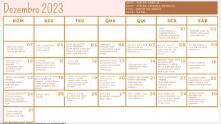 01 02
SEG TER QUA QUI SEX SÁB
DOM
Dezembro 2023
03 04 05 06 07 08 09
10 11 12 13 14 15 16
17 18 19 20 21 22 23
24 26 27 28 29 30
25
31
08/12 - DIA DA FAMÍLIA
09/12 - DIA DA CRIANÇA ESPECIAL
21/12 - INÍCIO DO VERÃO
25/12 - NATAL
POST
CONVIDANDO A
CONHECER SEU
SITE OU CATÁLOGO
(PODE SER REELS)
KIT PARA
PRESENTEAR UMA
MAMÃE QUE ESTÁ
ESPERANDO UMA
PRINCESA
ENQUETE: QUAL
VOCÊ PREFERE?
(LAÇOS PEQUENOS
OU LAÇOS
GRANDES)
CARROSSEL OU
REELS COM OS
PEDIDOS DO MÊS
FRASE SOBRE O
DIA DA CRIANÇA
ESPECIAL
DICAS DE COMO
GUARDAR OS LAÇOS
PARA VIAGEM SEM
DANIFICAR/AMASSAR
MOSTRE LOOK DE
FESTA COM LAÇO
LISO, BÁSICO.
MOSTRE LOOKS
DE FESTA COM
LAÇOS DE FESTA.
FAÇA UM DUETO:
QUAL PREFERE?
LOOK FESTA COM LAÇO
FESTA X LOOK FESTA
COM LAÇO BÁSICO
POST CARROSSEL
COM 3 LAÇOS
PARA FESTA.
POSTE FOTOS DOS
PRODUTOS OU
SERVIÇOS EM FASE DE
PRODUÇÃO
SIGNIFICADO DE
UM NOME DE
MENINA
(FAÇA ESSE TIPO
DE POSTS TODA
SEMANA)
SIGNIFICADO DE
UM NOME DE
MENINA
(FAÇA ESSE TIPO
DE POSTS TODA
SEMANA)
SIGNIFICADO DE
UM NOME DE
MENINA
(FAÇA ESSE TIPO
DE POSTS TODA
SEMANA)
LEMBRETE:
ÚLTIMOS DIAS
PARA FAZER A SUA
ENCOMENDA DE
NATAL
NATAL: POST
FRASE
POST SOBRE UMA
TENDÊNCIA OU
LANÇAMENTO
RECICLE O POST
DO ANO QUE MAIS
BOMBOU NO SEU
PERFIL.
FALE SOBRE AS
SUAS EXPERIENCIAS
E TUDO O QUE ESSE
ANO SIGNIFICOU
PARA VOCÊ
A S P E S S O A S A M A M S A B E R
O Q U E A C O N T E C E P O R
T R A Z D A S C A M Ê R A S .
M O S T R E S E U A T E L I Ê O U
E S P A Ç O D E T R A B A L H O
A P Ó S A S E N C O M E N D A S D E
N A T A L
MOSTRE COMO VOCÊ
ENTREGA SEU
MATERIAL, COM É
FEITO A ENTREGA E O
CUIDADO QUE VOCÊ
TEM COM TUDO.
POSTE UM TUTORIAL
PASSO A PASSO
SOBRE COMO FAZER
UM PENTEADO PARA
AS FESTAS DE FIM
DE ANO
POSTE UMA FOTO BEM
BONITA DE UM
PEDIDO, E PEÇA PARA
PESSOAS CRIAREM
UMA LEGENDA PRA
VOCÊ
P O S T U M
F E E D B A C K
F O T O D E
C L I E N T E U S A N D O
S E U L A Ç O
P O S T E U M M E M E
S O B R E
M A T E R N I D A D E
( A B U S E D O
R E E L S )
V E R Ã O S E J A B E M -
V I N D O ( M O S T R E
S P O I L E R D A
C O L E Ç Ã O D E
V E R Ã O )
P O S T E U M M E M E
S O B R E
M A T E R N I D A D E
( A B U S E D O
R E E L S )
P O S T S S O B R E
C U I D A D O S N A
G R A V I D E Z
FAÇA UM TBT COM
PEDIDOS DO NATAL
PASSADO
DIA DA FAMÍLIA:
FAÇA UM POST COM
UMA FOTO DA SUA
FAMÍLIA OU UMA
FRASE
Licensed to Maria Rejane da Silva - daniellessrodrigues@gmail.com - HP154616727729617
 