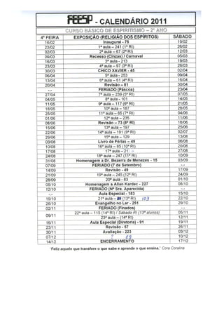 Calendário das Aulas 2011