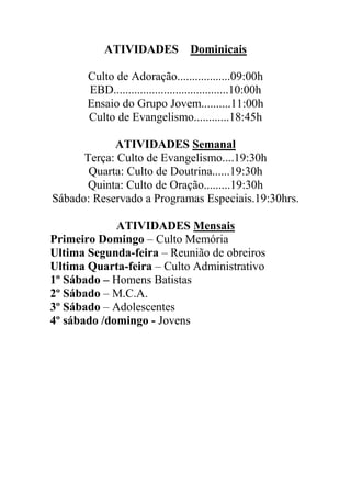 Calendário de atividades 2011