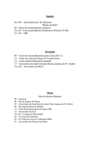 Calendário de atividades 2011