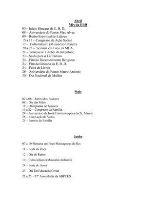 Calendário de atividades 2011