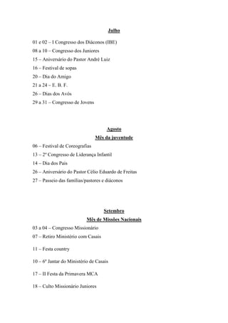 Calendário de atividades 2011