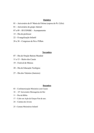 Calendário de atividades 2011