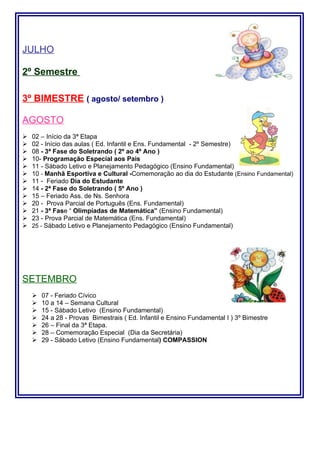 Calendário educação infantil e fundamental