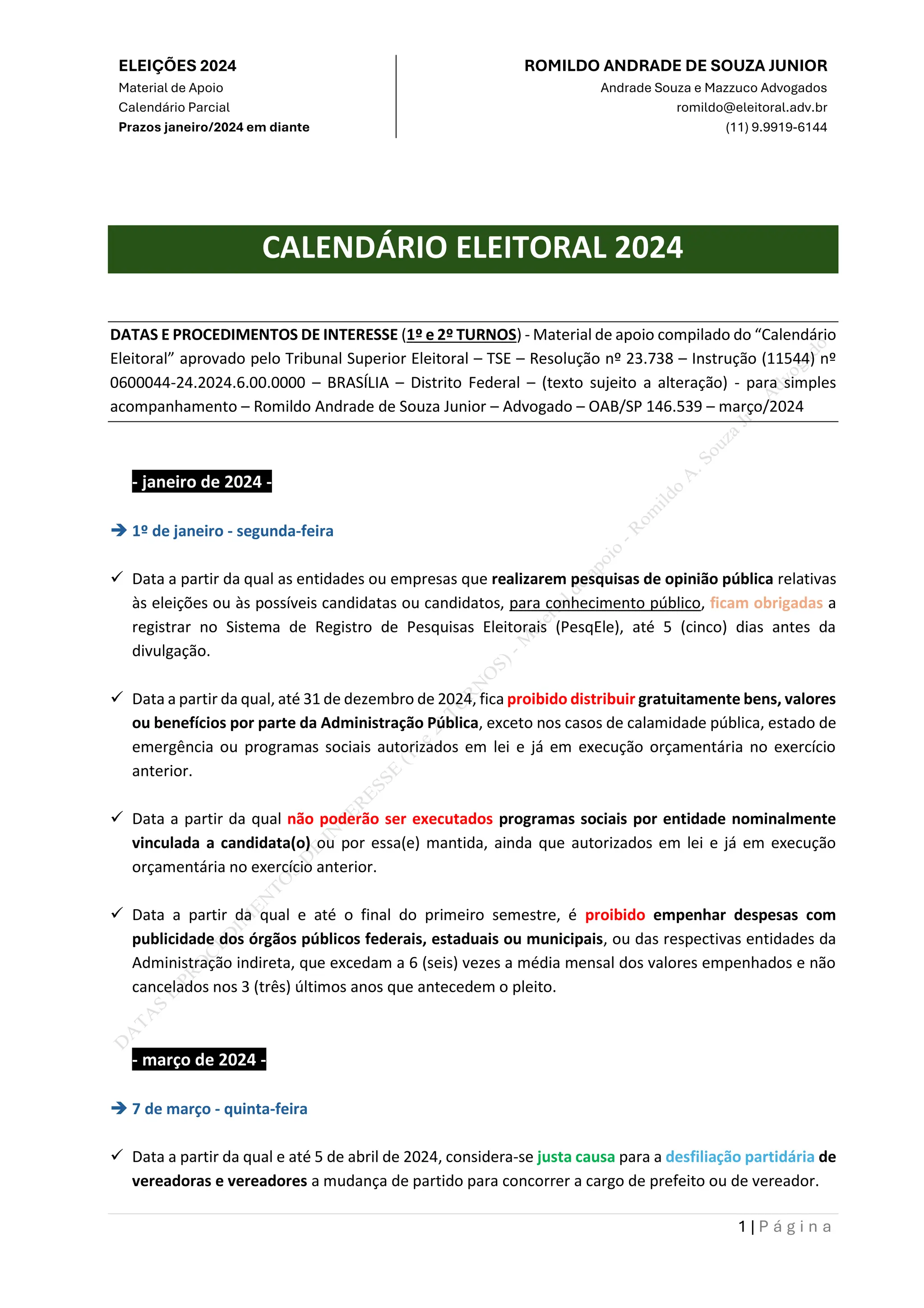 CALENDÁRIO ELEITORAL 2024 - Eleições 2024 | PDF