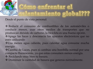 Consecuencias mas graves del calentamiento global???Crecimiento del nivel del agua por la fusión de porciones de hielo polar, lo que originaría la desaparición de Holanda y los países bajos, el sur del Estado de Florida y la Bahía de San Francisco en EU, así como los alrededores de Beijing y Shangai en China, Calcuta en la India y Bangladesh.