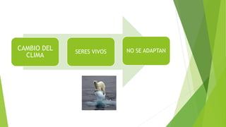 CAMBIO DEL
CLIMA
SERES VIVOS NO SE ADAPTAN
 