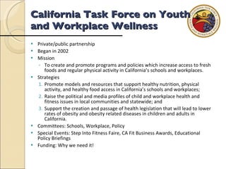 California Task Force on Youth  and Workplace Wellness ,[object Object],[object Object],[object Object],[object Object],[object Object],[object Object],[object Object],[object Object],[object Object],[object Object],[object Object]
