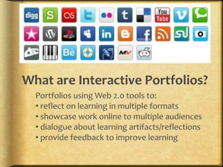 Learning PortfoliosReflectionLearningPortfolioCollaborationDocumentation“know thyself” = a lifetime of investigationself-knowledge as outcome of learning The Learning Portfolio (Zubizaretta, 2004, p.20)