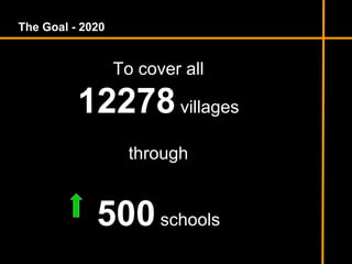 The Goal - 2020
To cover all
12278villages
through
500schools
 