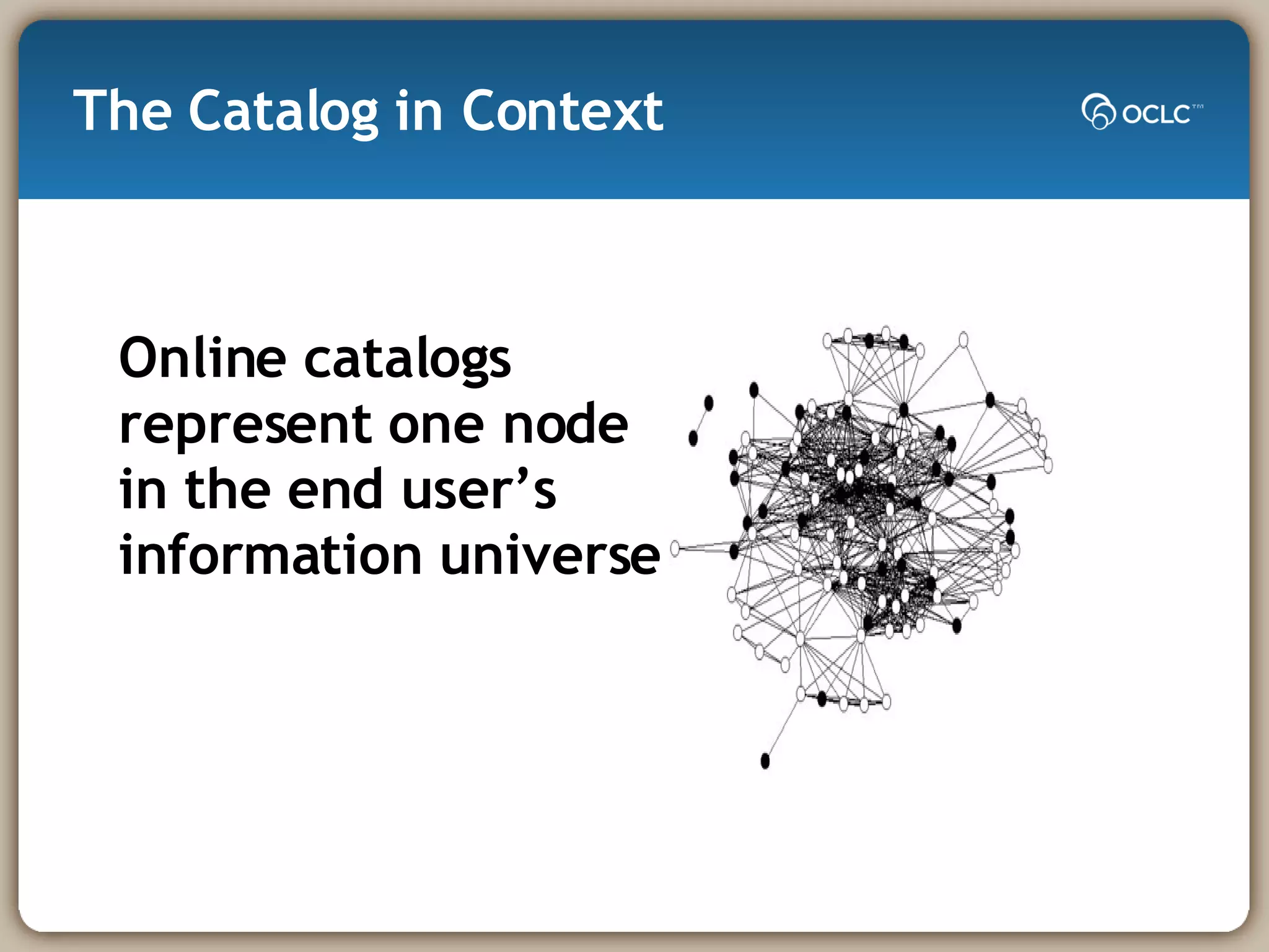 The Catalog in Context Online catalogs represent one node in the end user’s information universe 
