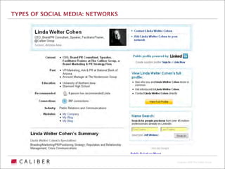 TYPES OF SOCIAL MEDIA: NETWORKS




                                  Copyright 2009 The Caliber Group
 