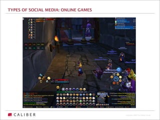 TYPES OF SOCIAL MEDIA: ONLINE GAMES




                                      Copyright 2009 The Caliber Group
 