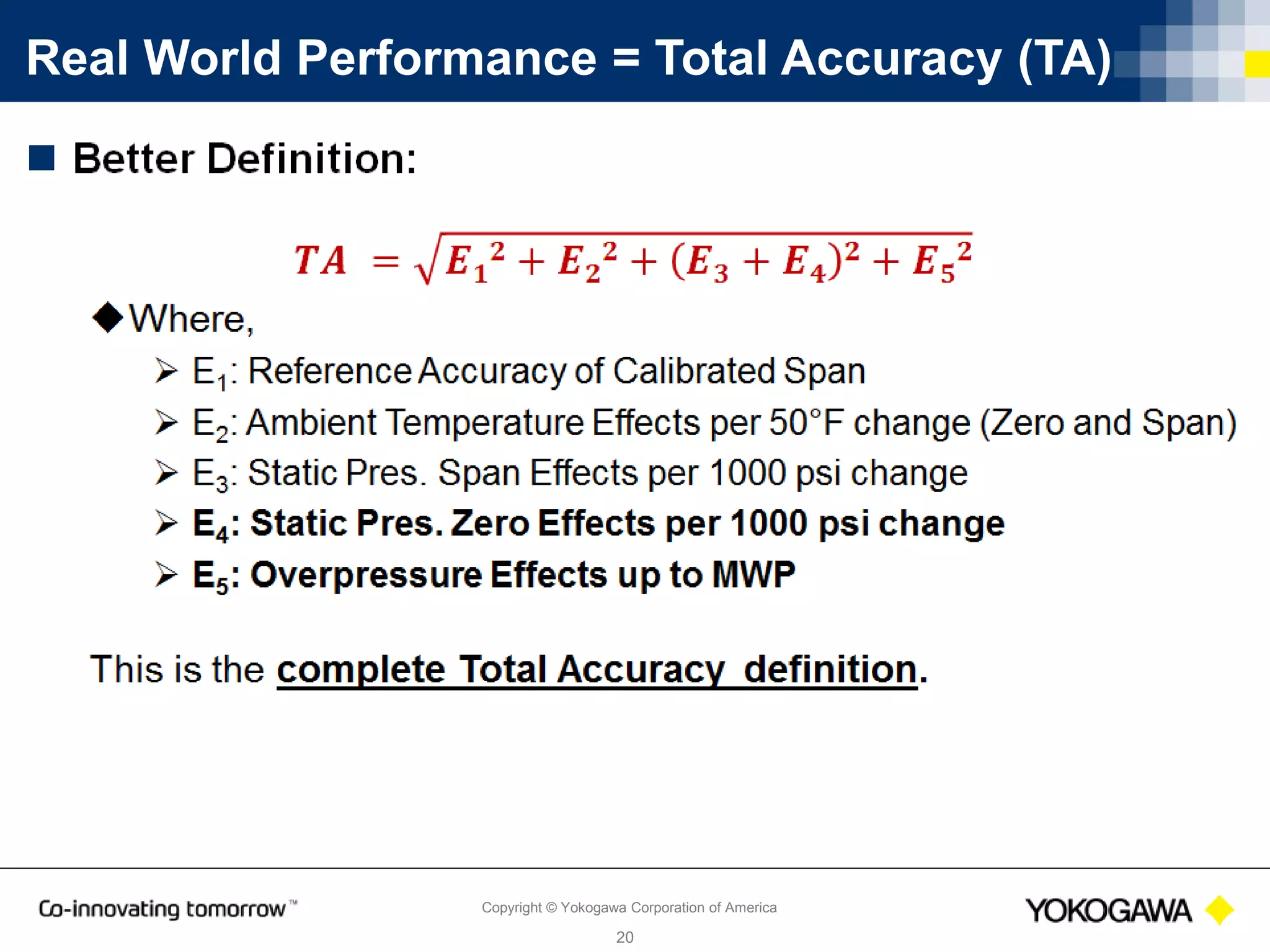 Copyright © Yokogawa Corporation of America
20
Total Accuracy Calculation Example
 