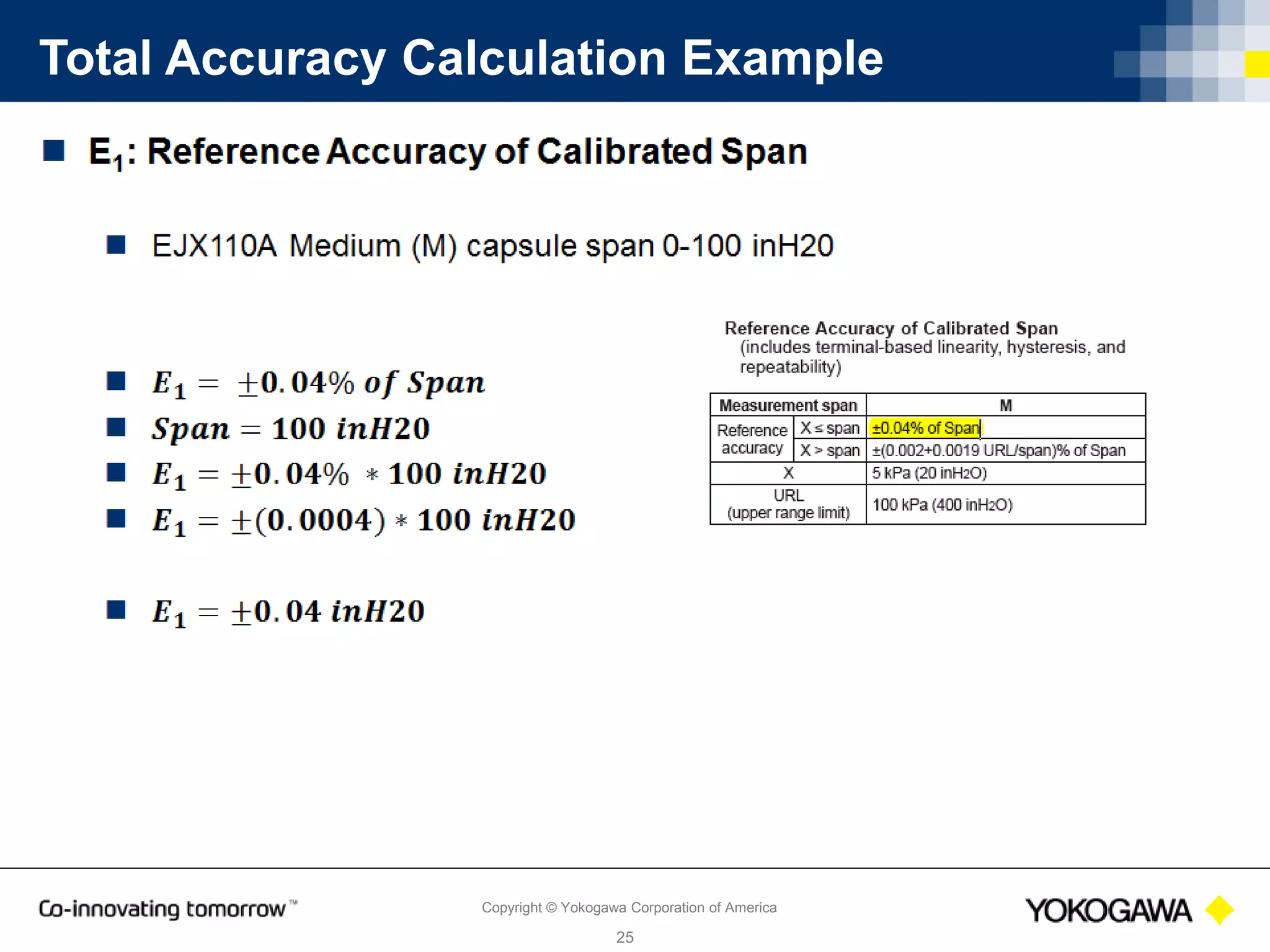 Copyright © Yokogawa Corporation of America
25
Total Accuracy Calculation Example
 