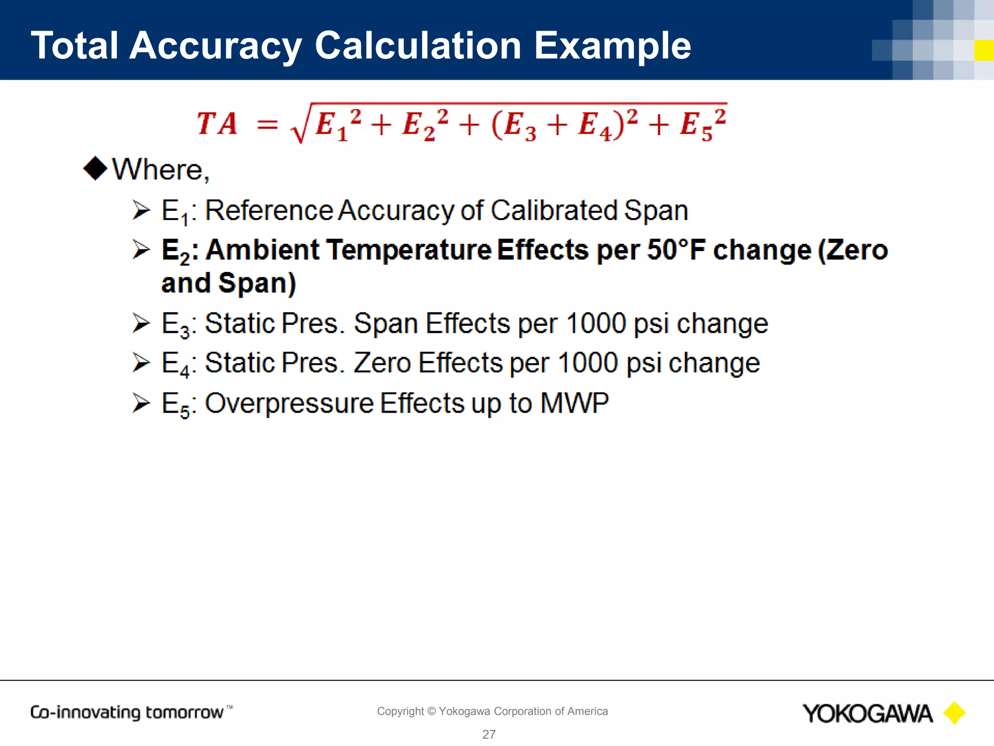 Copyright © Yokogawa Corporation of America
27
Total Accuracy Calculation Example
 