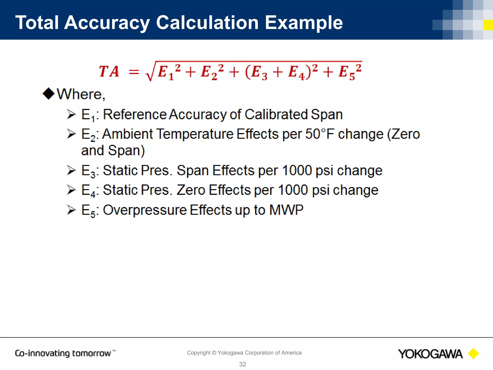Copyright © Yokogawa Corporation of America
32
Total Accuracy Calculation Example
 