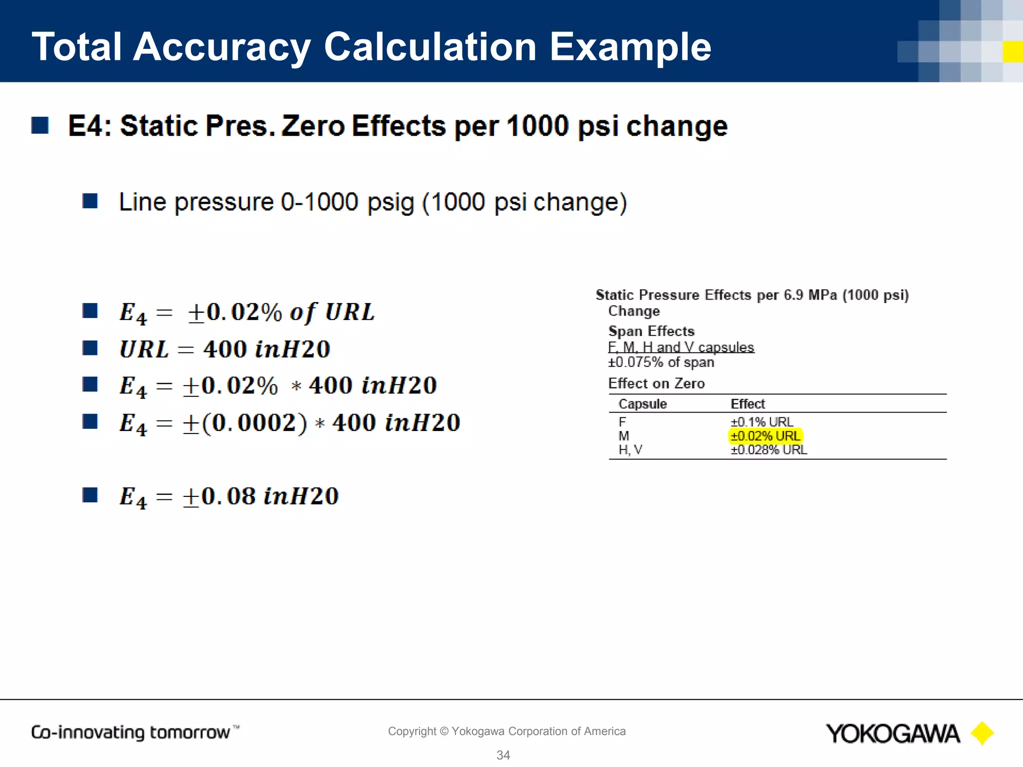 Copyright © Yokogawa Corporation of America
34
Total Accuracy Calculation Example
 